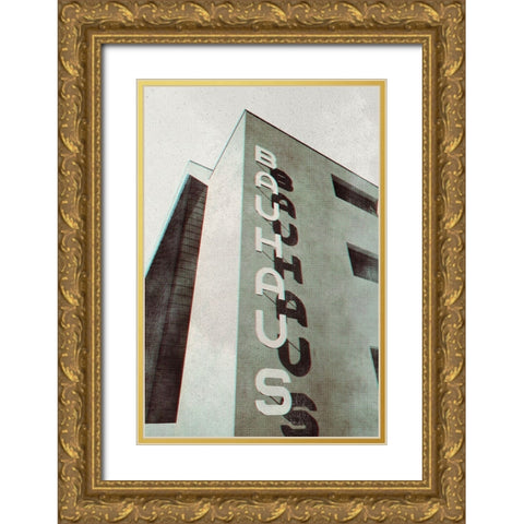 Bauhaus Dessau architecture in vintage magazine style I Gold Ornate Wood Framed Art Print with Double Matting by Laiz Blursbyai, Rosana