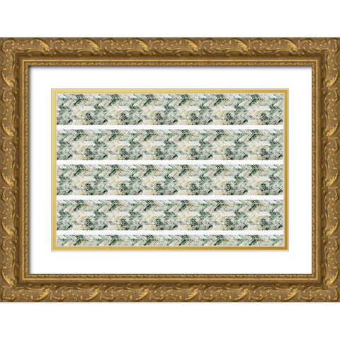 Green Beige Pattern Gold Ornate Wood Framed Art Print with Double Matting by Treechild