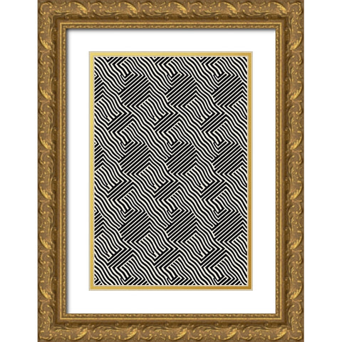 Black And White Pattern Gold Ornate Wood Framed Art Print with Double Matting by Treechild