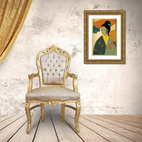 Geisha Gold Ornate Wood Framed Art Print with Double Matting by Treechild