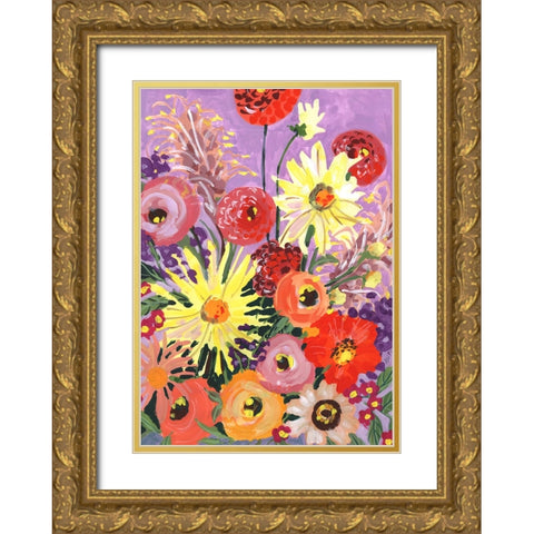 Sunny asters and anemones Gold Ornate Wood Framed Art Print with Double Matting by Zwara, Ania