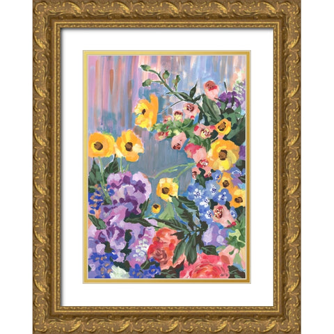 Retro Floral Bouquet Gold Ornate Wood Framed Art Print with Double Matting by Zwara, Ania