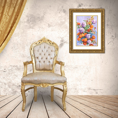 Marigold And Hydrangea Gold Ornate Wood Framed Art Print with Double Matting by Zwara, Ania