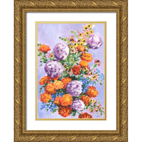 Marigold And Hydrangea Gold Ornate Wood Framed Art Print with Double Matting by Zwara, Ania