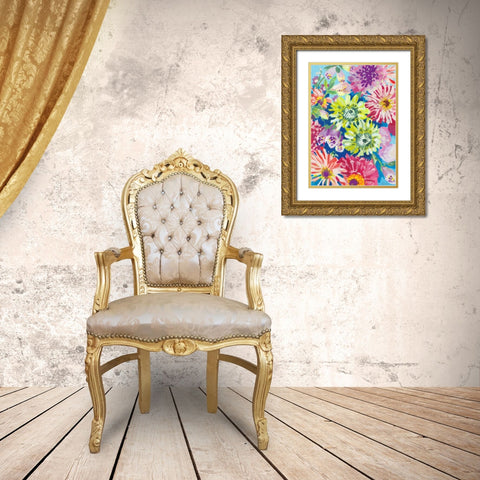 Lime Asters Gold Ornate Wood Framed Art Print with Double Matting by Zwara, Ania