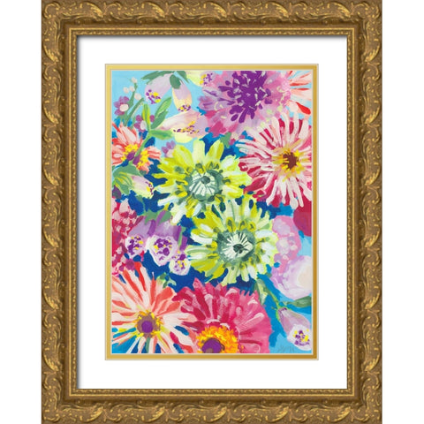 Lime Asters Gold Ornate Wood Framed Art Print with Double Matting by Zwara, Ania