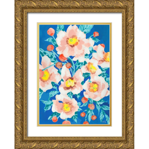 Cobalt Blue With Anemones Gold Ornate Wood Framed Art Print with Double Matting by Zwara, Ania