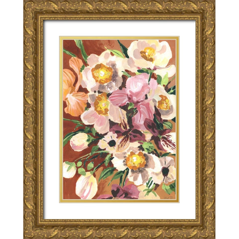 Brown Orchids Gold Ornate Wood Framed Art Print with Double Matting by Zwara, Ania