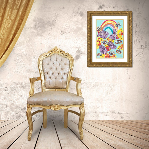 Violet Bunnies Having Fun Gold Ornate Wood Framed Art Print with Double Matting by Zwara, Ania
