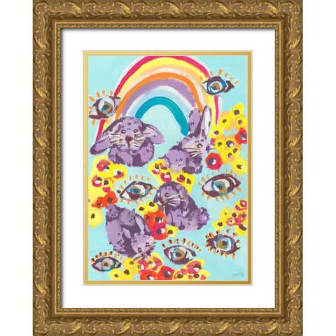 Violet Bunnies Having Fun Gold Ornate Wood Framed Art Print with Double Matting by Zwara, Ania