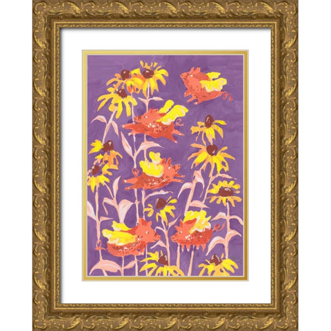 Flying Piglets Gold Ornate Wood Framed Art Print with Double Matting by Zwara, Ania