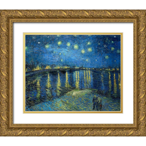 The Starry Night Over The Rhone Gold Ornate Wood Framed Art Print with Double Matting by Pictufy
