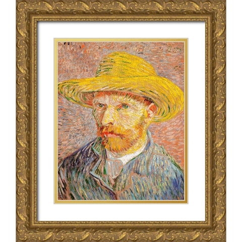 Self Portrait With Straw Hat Gold Ornate Wood Framed Art Print with Double Matting by Pictufy