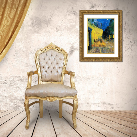 CafAc Terrace At Night Gold Ornate Wood Framed Art Print with Double Matting by Pictufy
