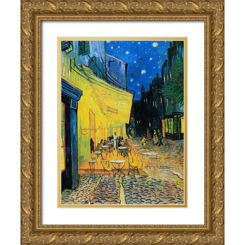 CafAc Terrace At Night Gold Ornate Wood Framed Art Print with Double Matting by Pictufy