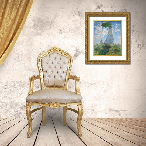Women With Parasol Gold Ornate Wood Framed Art Print with Double Matting by Pictufy
