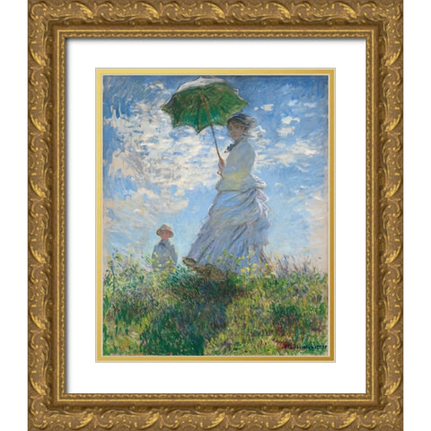 Women With Parasol Gold Ornate Wood Framed Art Print with Double Matting by Pictufy