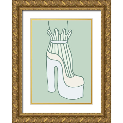 Shoe Green Gold Ornate Wood Framed Art Print with Double Matting by Pictufy Studio