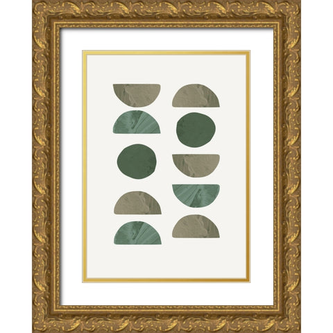 Collage Green Gold Ornate Wood Framed Art Print with Double Matting by Pictufy Studio