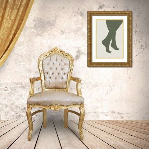 Tip Toe Green Gold Ornate Wood Framed Art Print with Double Matting by Pictufy Studio II