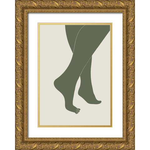 Tip Toe Green Gold Ornate Wood Framed Art Print with Double Matting by Pictufy Studio II