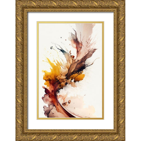 Autumnal Abstract Gold Ornate Wood Framed Art Print with Double Matting by Mauro