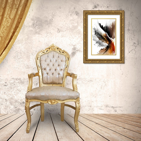 Earthy Abstraction Gold Ornate Wood Framed Art Print with Double Matting by Mauro