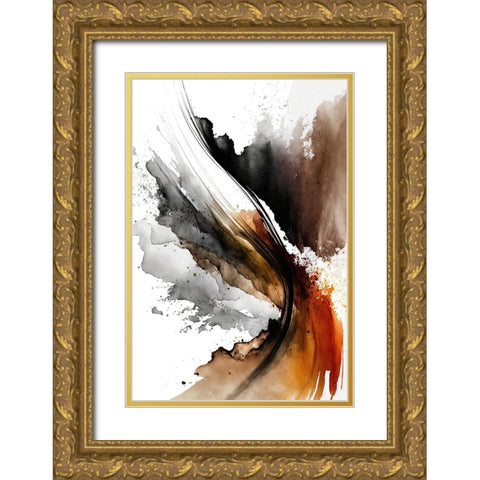 Earthy Abstraction Gold Ornate Wood Framed Art Print with Double Matting by Mauro