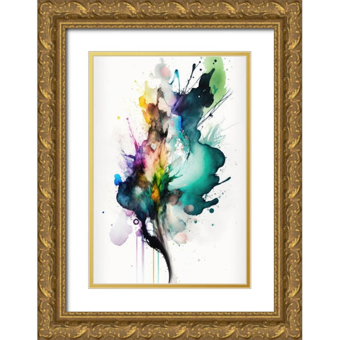 Fluid Abstraction Gold Ornate Wood Framed Art Print with Double Matting by Mauro