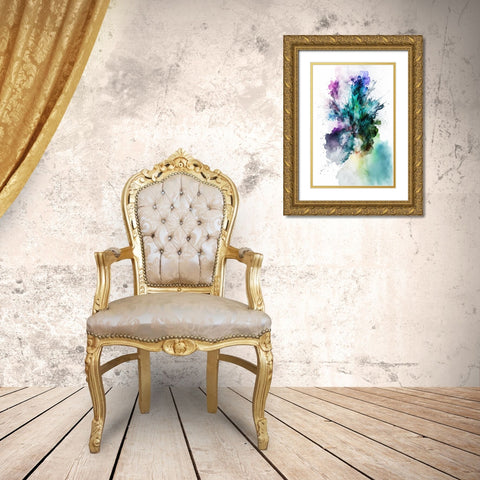 Green Smoke Splash Gold Ornate Wood Framed Art Print with Double Matting by Mauro