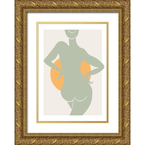 Green Woman Gold Ornate Wood Framed Art Print with Double Matting by Pictufy Studio II