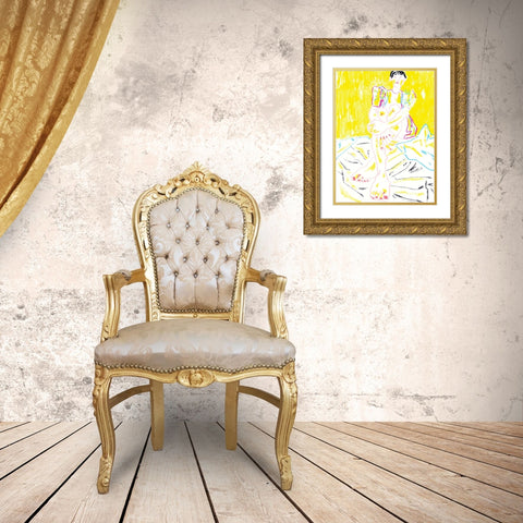 The Girl In The Yellow Dress Gold Ornate Wood Framed Art Print with Double Matting by Gulina, Francesco