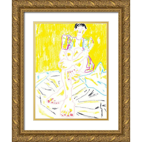 The Girl In The Yellow Dress Gold Ornate Wood Framed Art Print with Double Matting by Gulina, Francesco