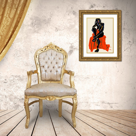 Woman Resting Her Chin On Her Hand Dark Gold Ornate Wood Framed Art Print with Double Matting by Gulina, Francesco