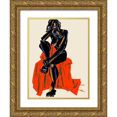 Woman Resting Her Chin On Her Hand Dark Gold Ornate Wood Framed Art Print with Double Matting by Gulina, Francesco