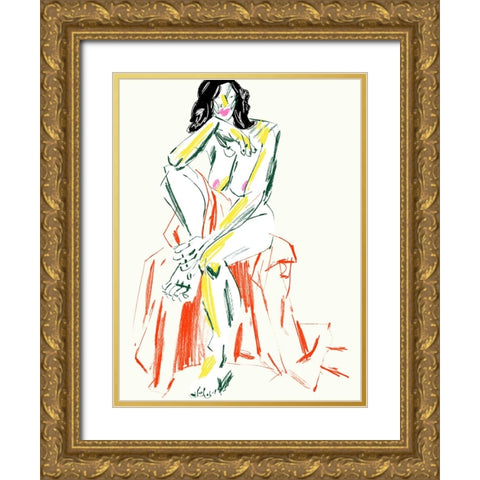 Woman Resting Her Chin On Her Hand Gold Ornate Wood Framed Art Print with Double Matting by Gulina, Francesco