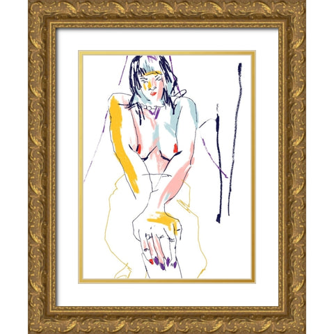 Woman With Crossed Hands Gold Ornate Wood Framed Art Print with Double Matting by Gulina, Francesco