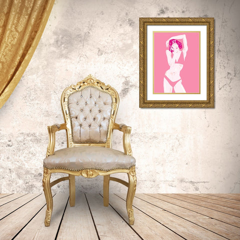 Young Girl In Underwear Pink Gold Ornate Wood Framed Art Print with Double Matting by Gulina, Francesco