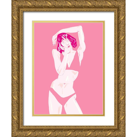 Young Girl In Underwear Pink Gold Ornate Wood Framed Art Print with Double Matting by Gulina, Francesco