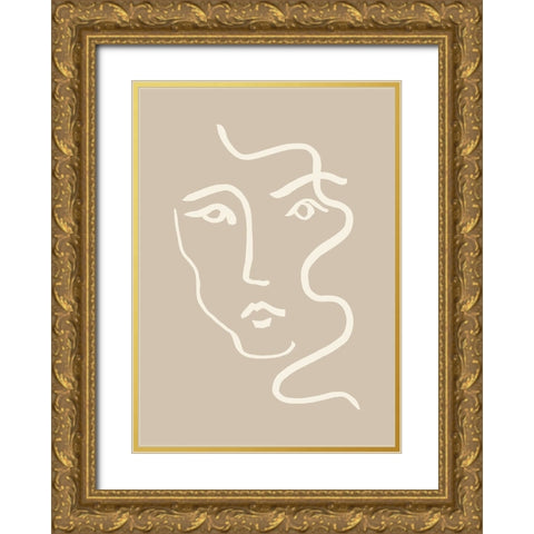 Portrait 04 Gray Gold Ornate Wood Framed Art Print with Double Matting by Pictufy Studio