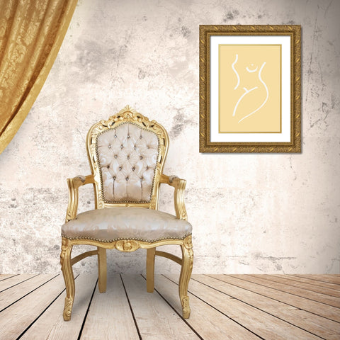 Nude Yellow Gold Ornate Wood Framed Art Print with Double Matting by Pictufy Studio