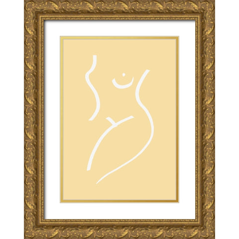Nude Yellow Gold Ornate Wood Framed Art Print with Double Matting by Pictufy Studio