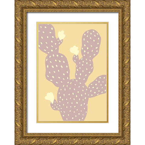 Cactus Yellow Gold Ornate Wood Framed Art Print with Double Matting by Pictufy Studio