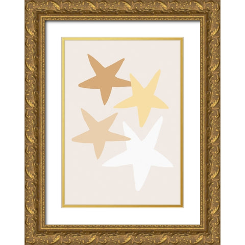 Stars Yellow Gold Ornate Wood Framed Art Print with Double Matting by Pictufy Studio