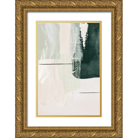 Abstract Shapes in Green-2 Gold Ornate Wood Framed Art Print with Double Matting by Moss, Sally Ann