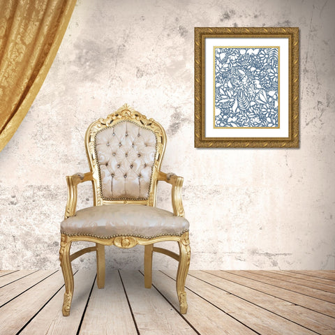Scandi blue white pattern 1 Gold Ornate Wood Framed Art Print with Double Matting by Manovski, Sarah