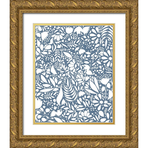 Scandi blue white pattern 1 Gold Ornate Wood Framed Art Print with Double Matting by Manovski, Sarah