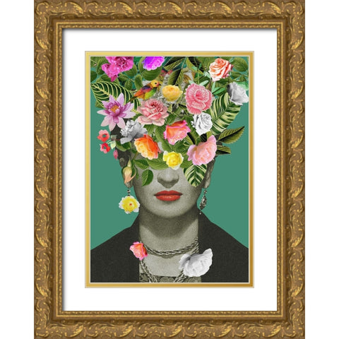 Floral Frida Gold Ornate Wood Framed Art Print with Double Matting by Floral Studio, Frida