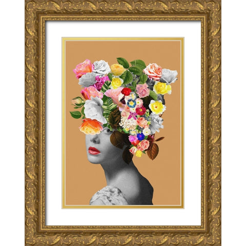 Floral portrait Gold Ornate Wood Framed Art Print with Double Matting by Floral Studio, Frida