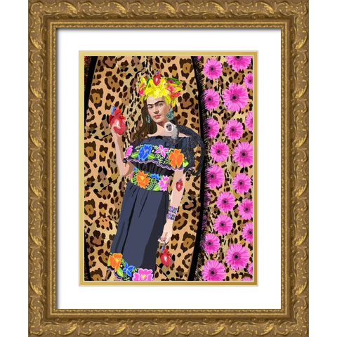 love Frida Gold Ornate Wood Framed Art Print with Double Matting by Rakos, Lynnda